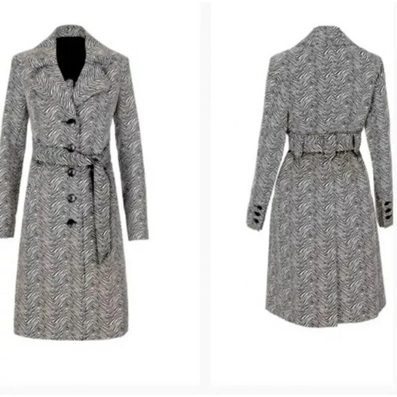 CAbi Black White Zebra Print Button Up Long Line 007 Trench Coat Size Small - Picture 1 of 10